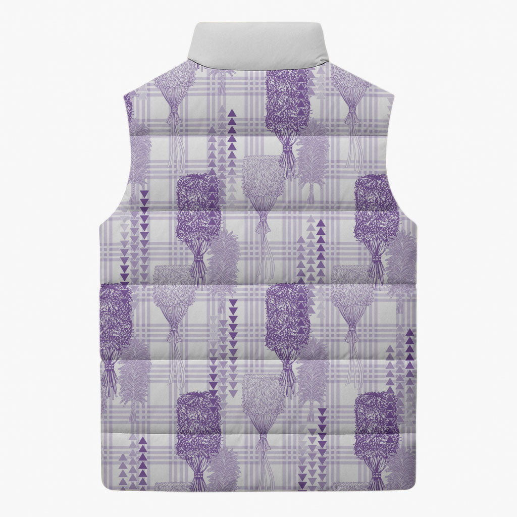 Aloha Hawaii Vintage Kahili Pa'a Lima Sleeveless Puffer Jacket Palaka Print Pastel Lavender