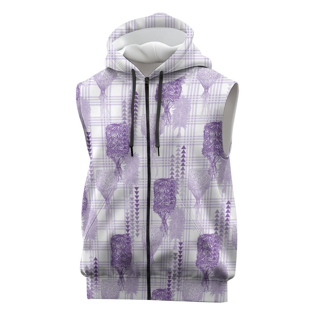 Aloha Hawaii Vintage Kahili Pa'a Lima Sleeveless Zip Hoodie Palaka Print Pastel Lavender