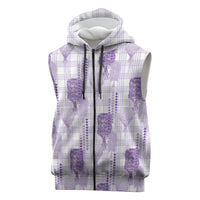 Aloha Hawaii Vintage Kahili Pa'a Lima Sleeveless Zip Hoodie Palaka Print Pastel Lavender