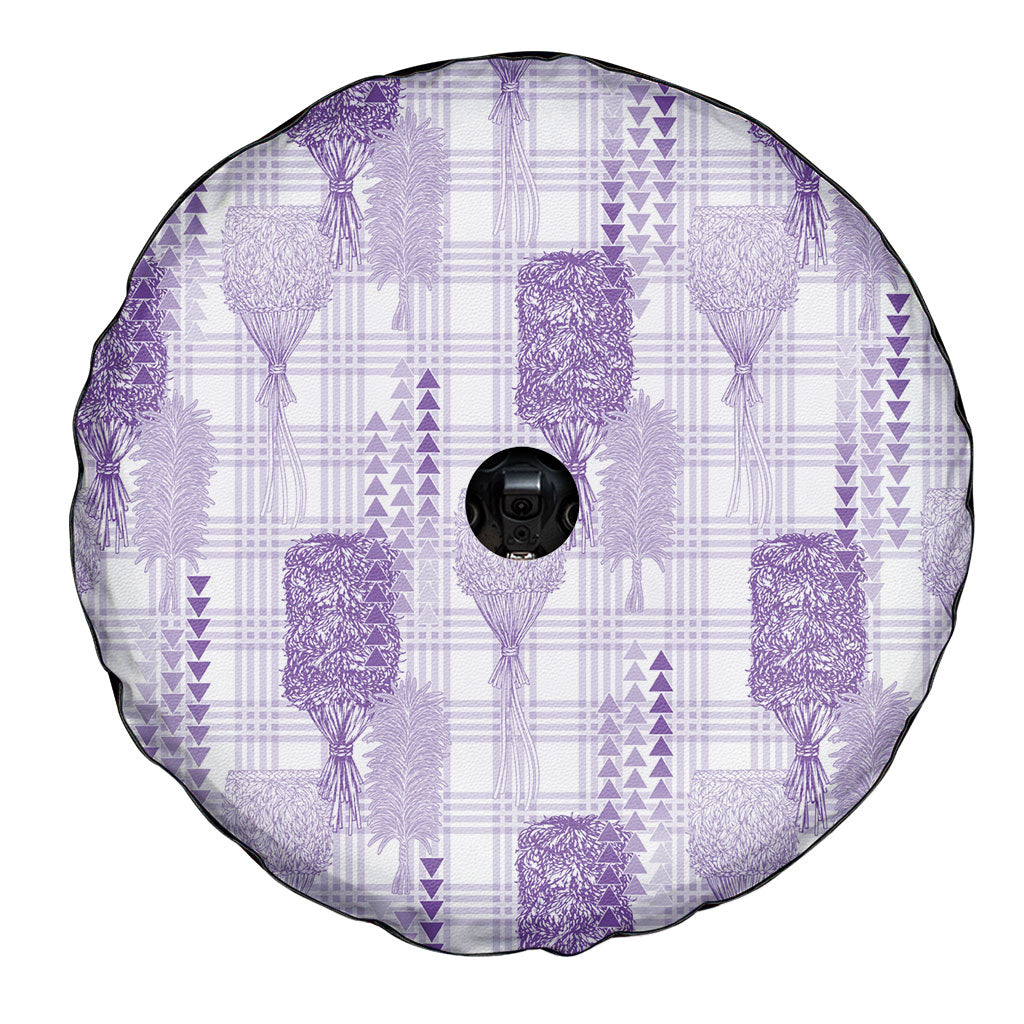Aloha Hawaii Vintage Kahili Pa'a Lima Spare Tire Cover Palaka Print Pastel Lavender