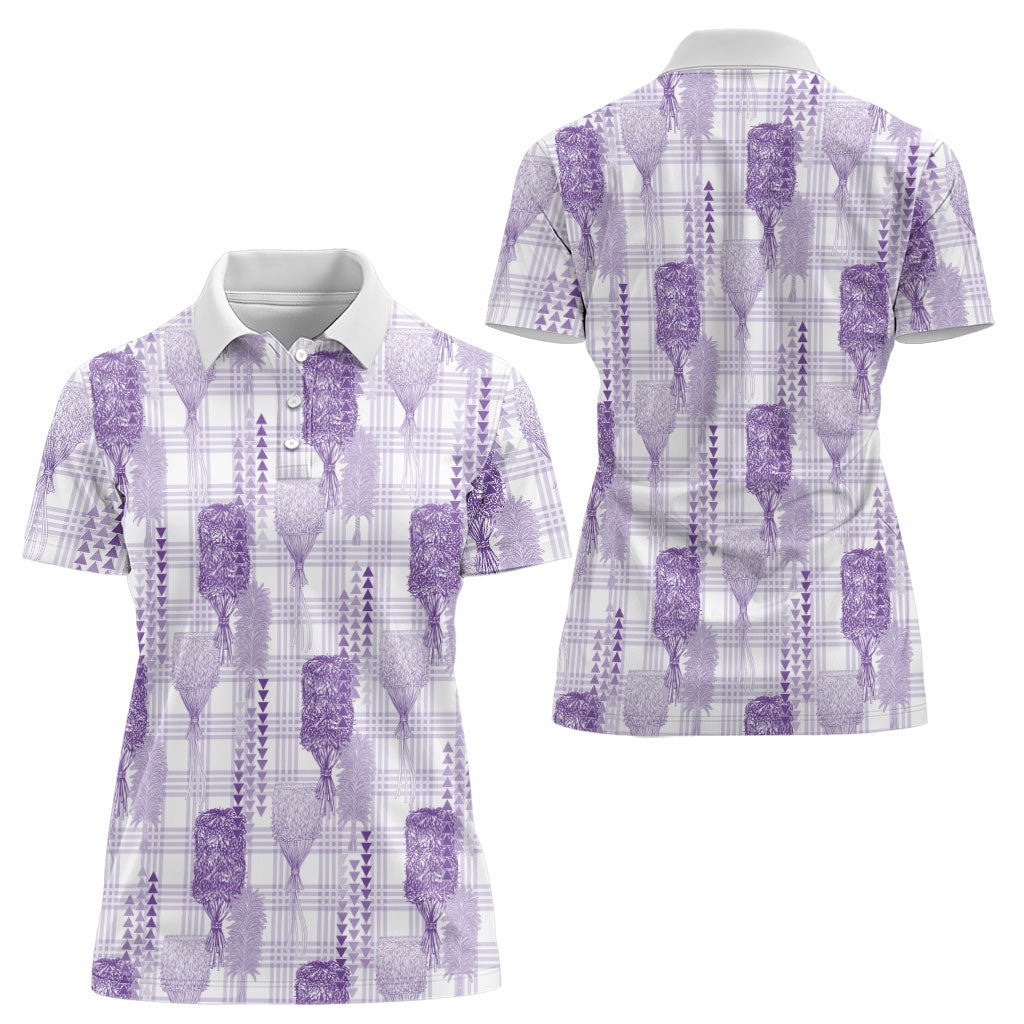 Aloha Hawaii Vintage Kahili Pa'a Lima Women Polo Shirt Palaka Print Pastel Lavender