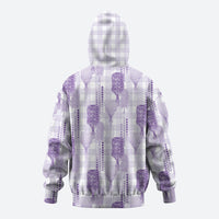 Aloha Hawaii Vintage Kahili Pa'a Lima Zip Hoodie Palaka Print Pastel Lavender