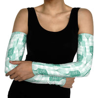 Aloha Hawaii Vintage Kahili Pa'a Lima Arm Sleeves Palaka Print Mossy Teal