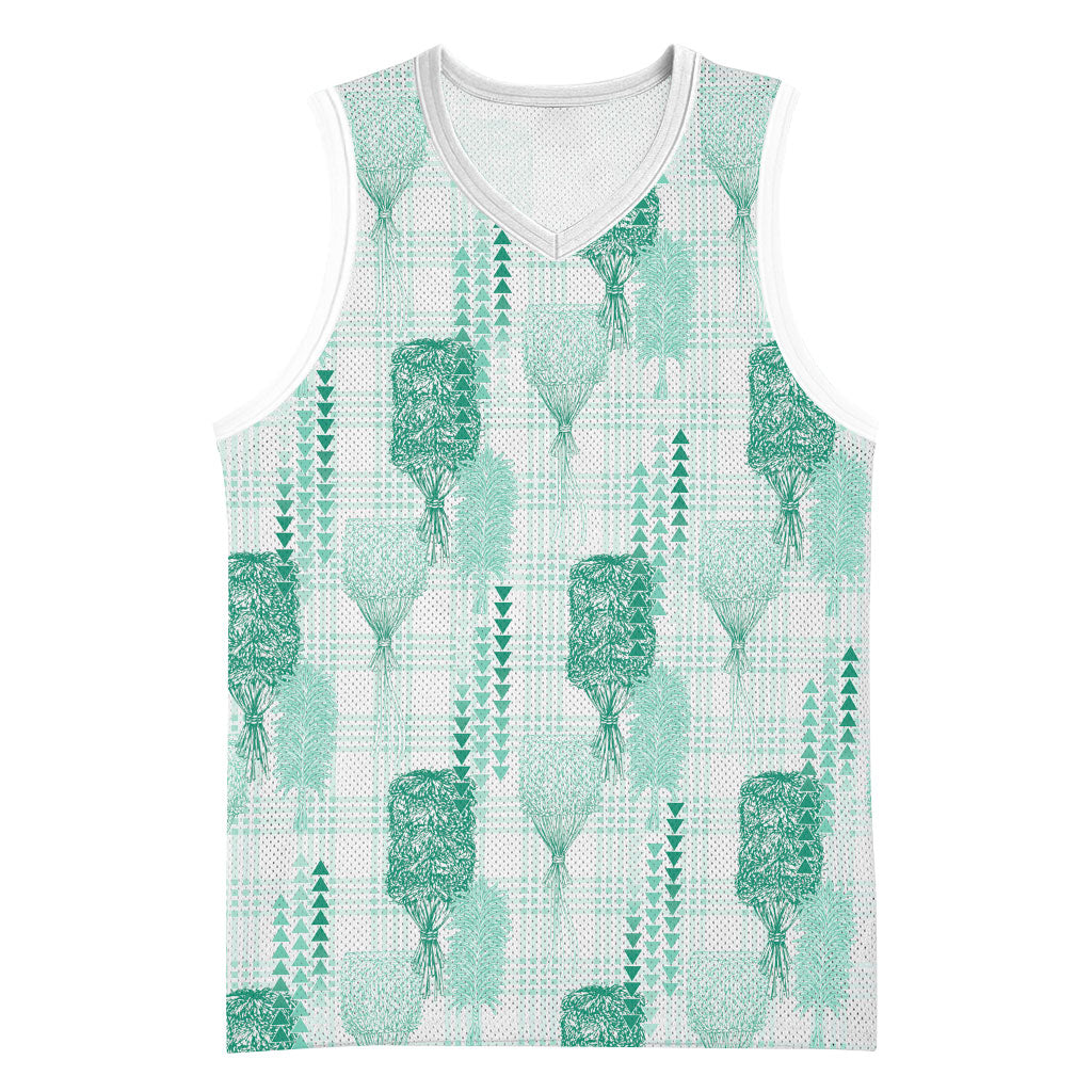 Aloha Hawaii Vintage Kahili Pa'a Lima Basketball Jersey Palaka Print Mossy Teal