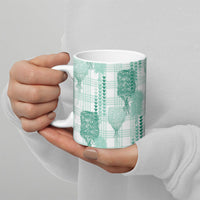 Aloha Hawaii Vintage Kahili Pa'a Lima Ceramic Mug Palaka Print Mossy Teal