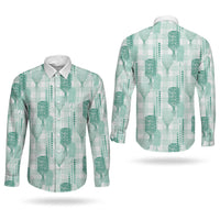 Aloha Hawaii Vintage Kahili Pa'a Lima Couples Matching Mermaid Dress and Long Sleeve Button Shirt Palaka Print Mossy Teal