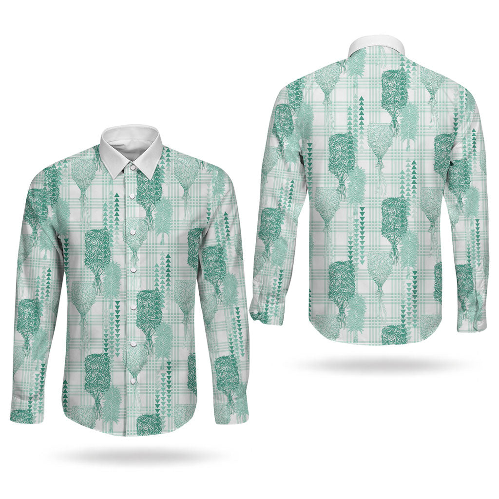 Aloha Hawaii Vintage Kahili Pa'a Lima Couples Matching Tank Maxi Dress and Long Sleeve Button Shirt Palaka Print Mossy Teal