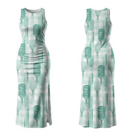 Aloha Hawaii Vintage Kahili Pa'a Lima Couples Matching Tank Maxi Dress and Long Sleeve Button Shirt Palaka Print Mossy Teal