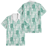 Aloha Hawaii Vintage Kahili Pa'a Lima Family Matching Off The Shoulder Long Sleeve Dress and Hawaiian Shirt Palaka Print Mossy Teal