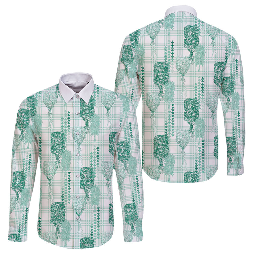 Aloha Hawaii Vintage Kahili Pa'a Lima Family Matching Off The Shoulder Long Sleeve Dress and Hawaiian Shirt Palaka Print Mossy Teal