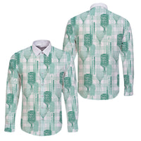Aloha Hawaii Vintage Kahili Pa'a Lima Family Matching Off The Shoulder Long Sleeve Dress and Hawaiian Shirt Palaka Print Mossy Teal