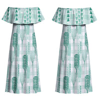 Aloha Hawaii Vintage Kahili Pa'a Lima Family Matching Off Shoulder Maxi Dress and Hawaiian Shirt Palaka Print Mossy Teal