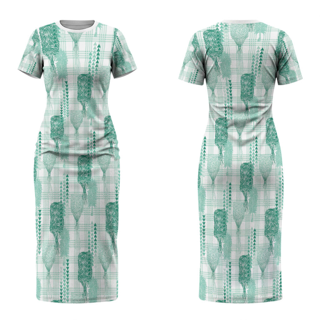 Aloha Hawaii Vintage Kahili Pa'a Lima Family Matching Short Sleeve Bodycon Dress and Hawaiian Shirt Palaka Print Mossy Teal