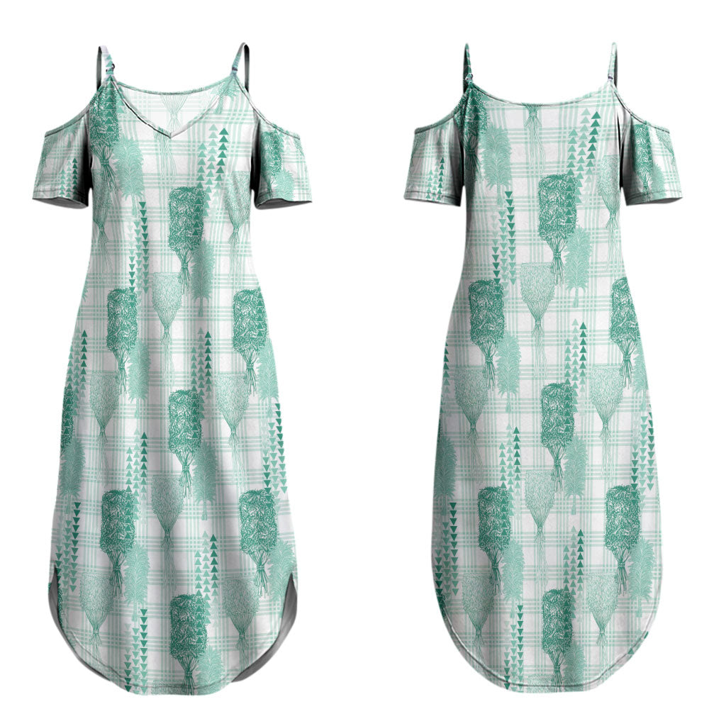 Aloha Hawaii Vintage Kahili Pa'a Lima Family Matching Summer Maxi Dress and Hawaiian Shirt Palaka Print Mossy Teal
