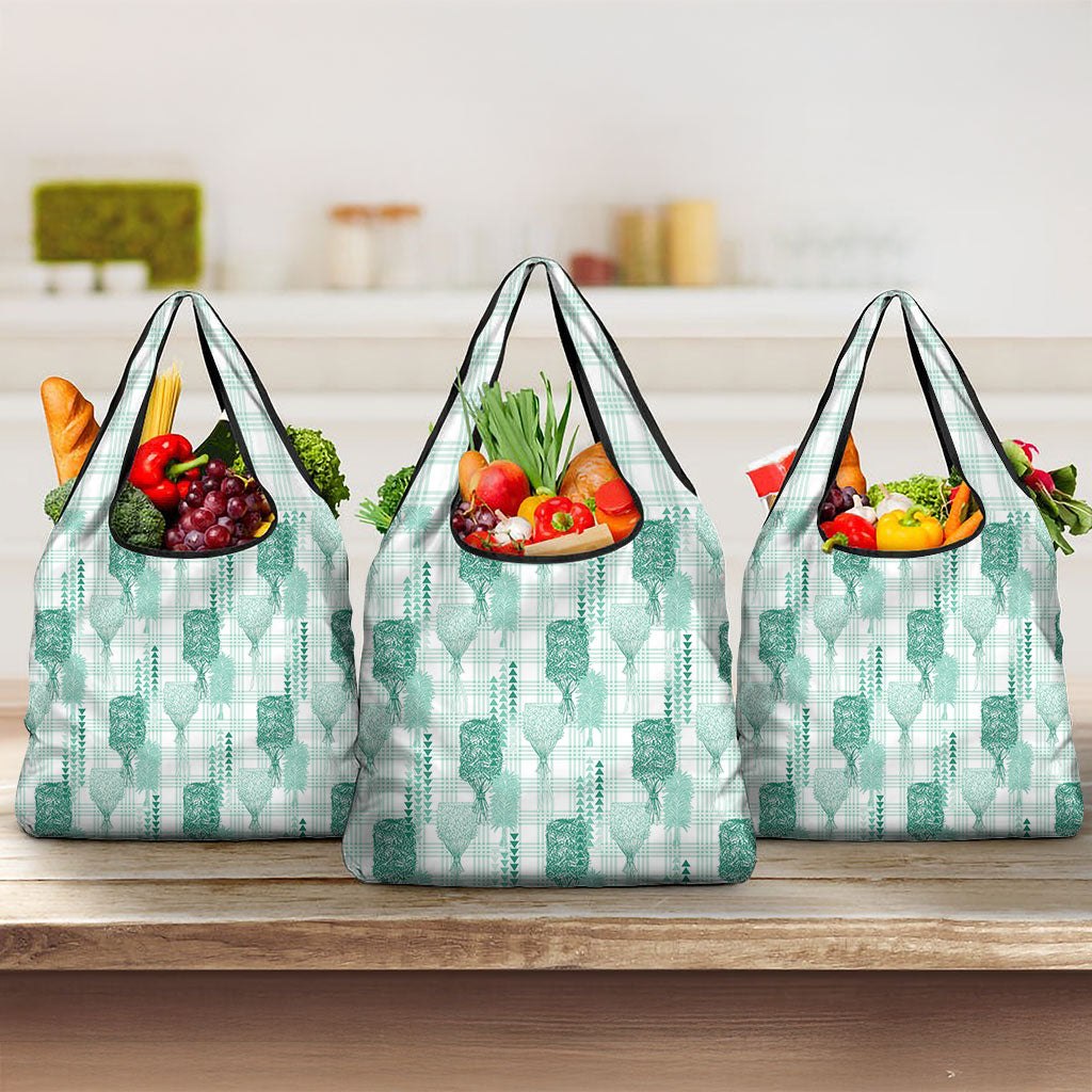 Aloha Hawaii Vintage Kahili Pa'a Lima Grocery Bag Palaka Print Mossy Teal