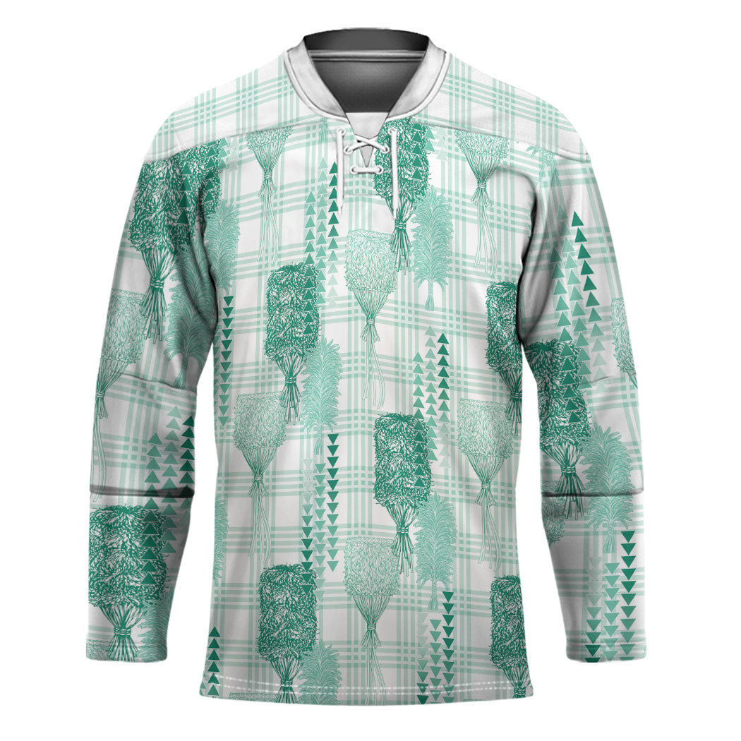 Aloha Hawaii Vintage Kahili Pa'a Lima Hockey Jersey Palaka Print Mossy Teal