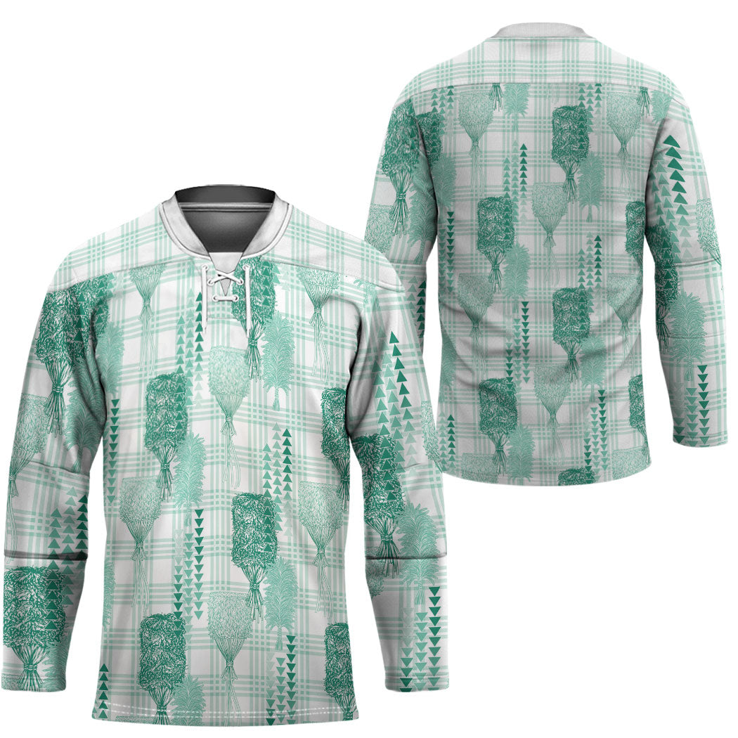 Aloha Hawaii Vintage Kahili Pa'a Lima Hockey Jersey Palaka Print Mossy Teal