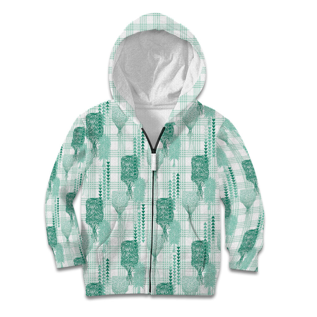 Aloha Hawaii Vintage Kahili Pa'a Lima Kid Hoodie Palaka Print Mossy Teal