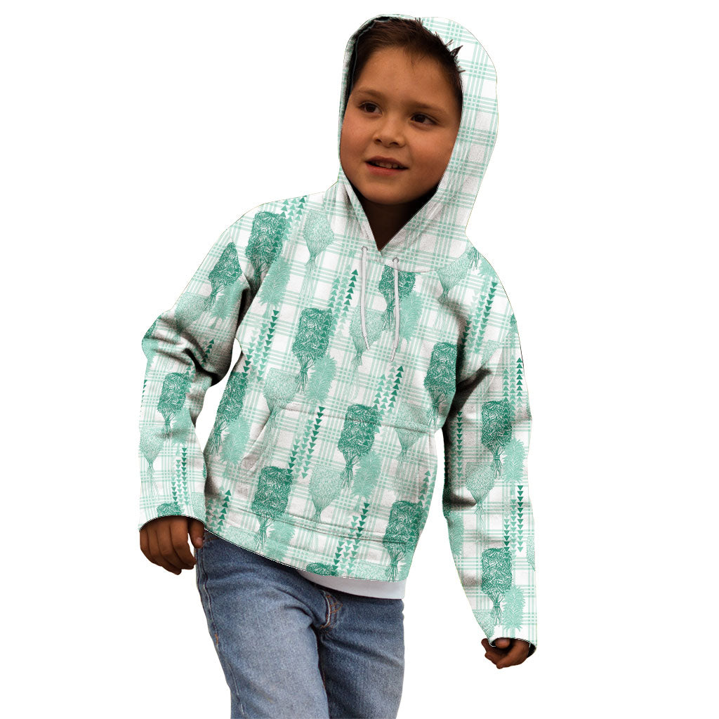 Aloha Hawaii Vintage Kahili Pa'a Lima Kid Hoodie Palaka Print Mossy Teal