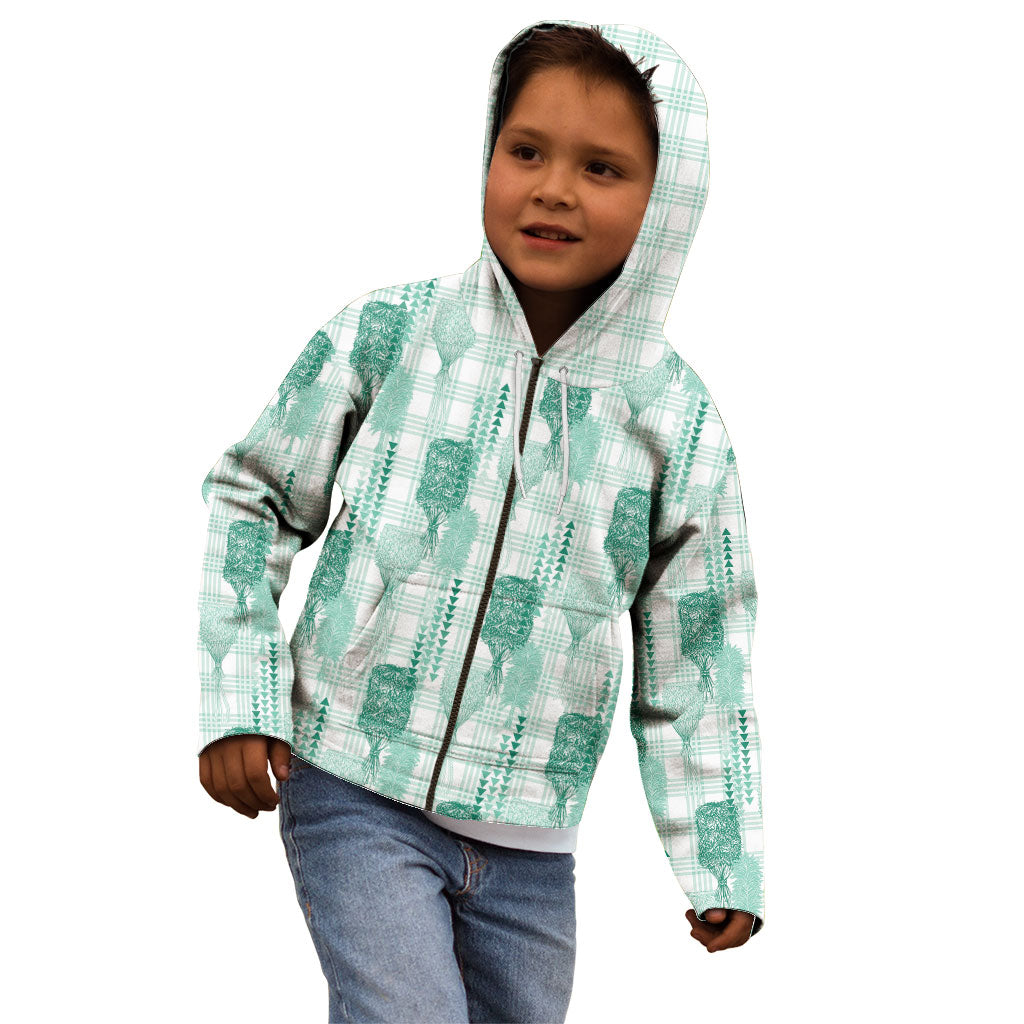Aloha Hawaii Vintage Kahili Pa'a Lima Kid Hoodie Palaka Print Mossy Teal