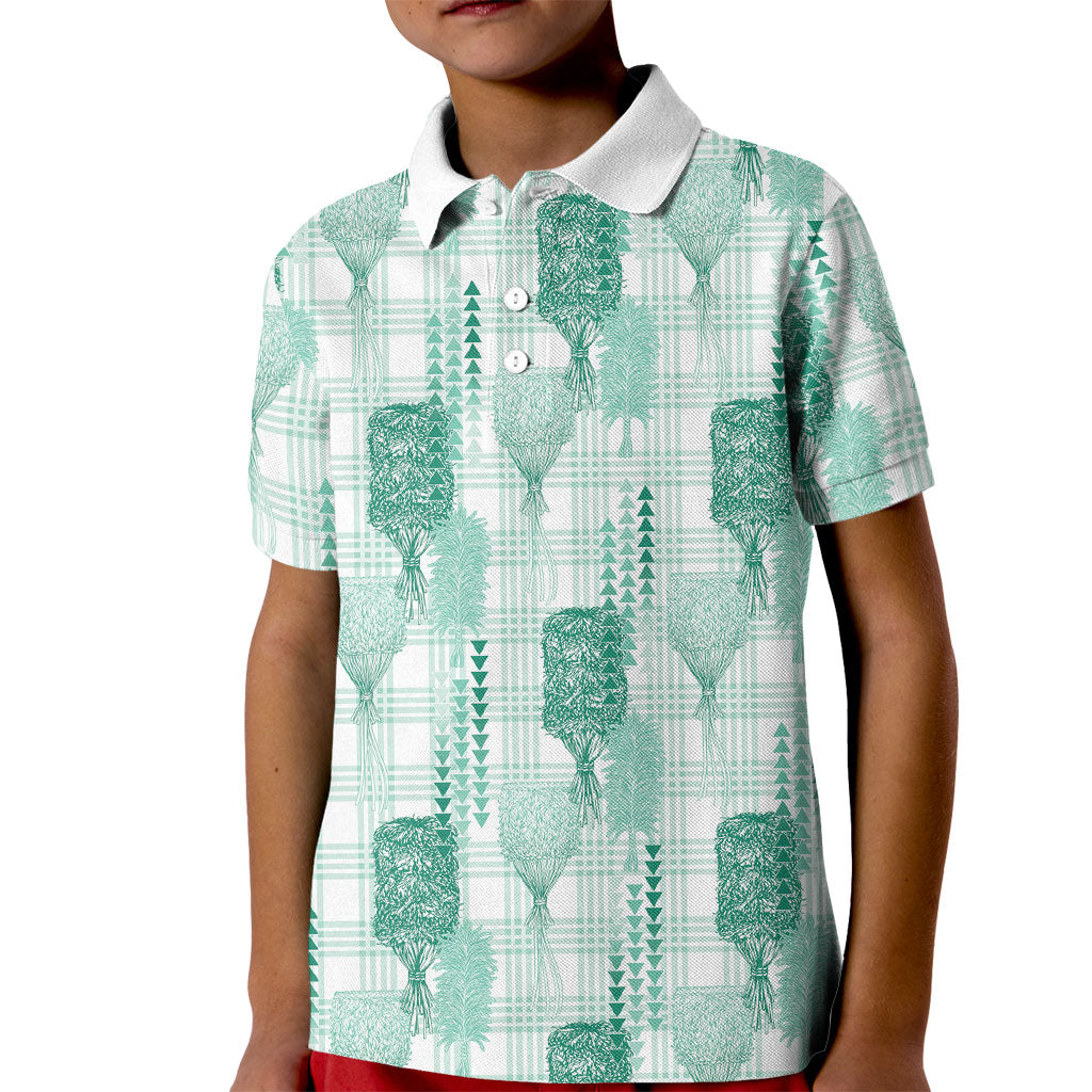 Aloha Hawaii Vintage Kahili Pa'a Lima Kid Polo Shirt Palaka Print Mossy Teal