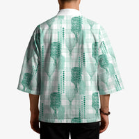Aloha Hawaii Vintage Kahili Pa'a Lima Kimono Palaka Print Mossy Teal