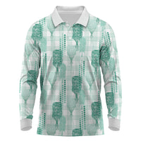 Aloha Hawaii Vintage Kahili Pa'a Lima Long Sleeve Polo Shirt Palaka Print Mossy Teal