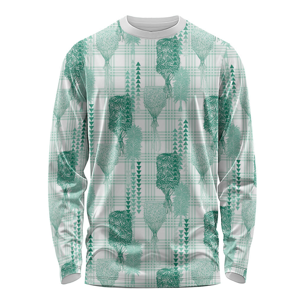 Aloha Hawaii Vintage Kahili Pa'a Lima Long Sleeve Shirt Palaka Print Mossy Teal