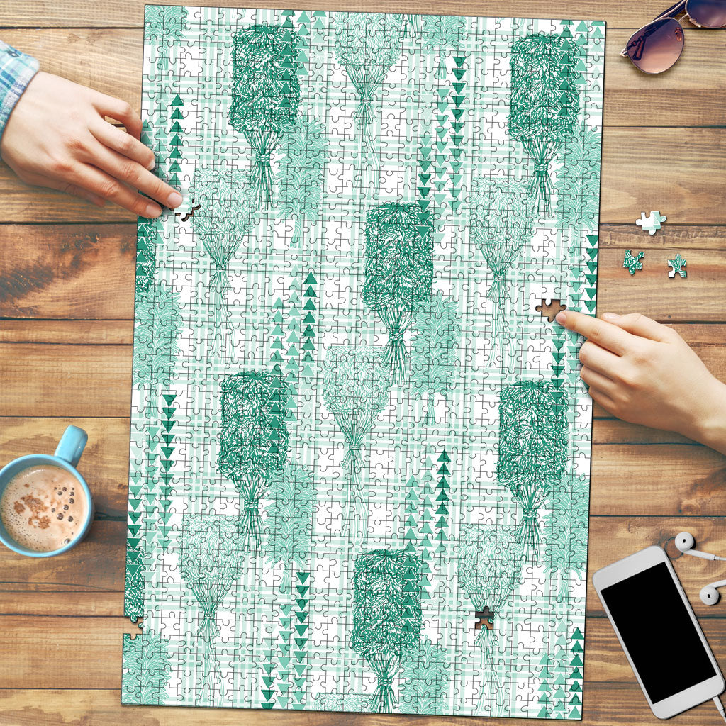 Aloha Hawaii Vintage Kahili Pa'a Lima Puzzle Palaka Print Mossy Teal