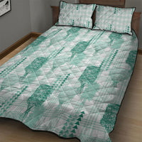 Aloha Hawaii Vintage Kahili Pa'a Lima Quilt Bed Set Palaka Print Mossy Teal