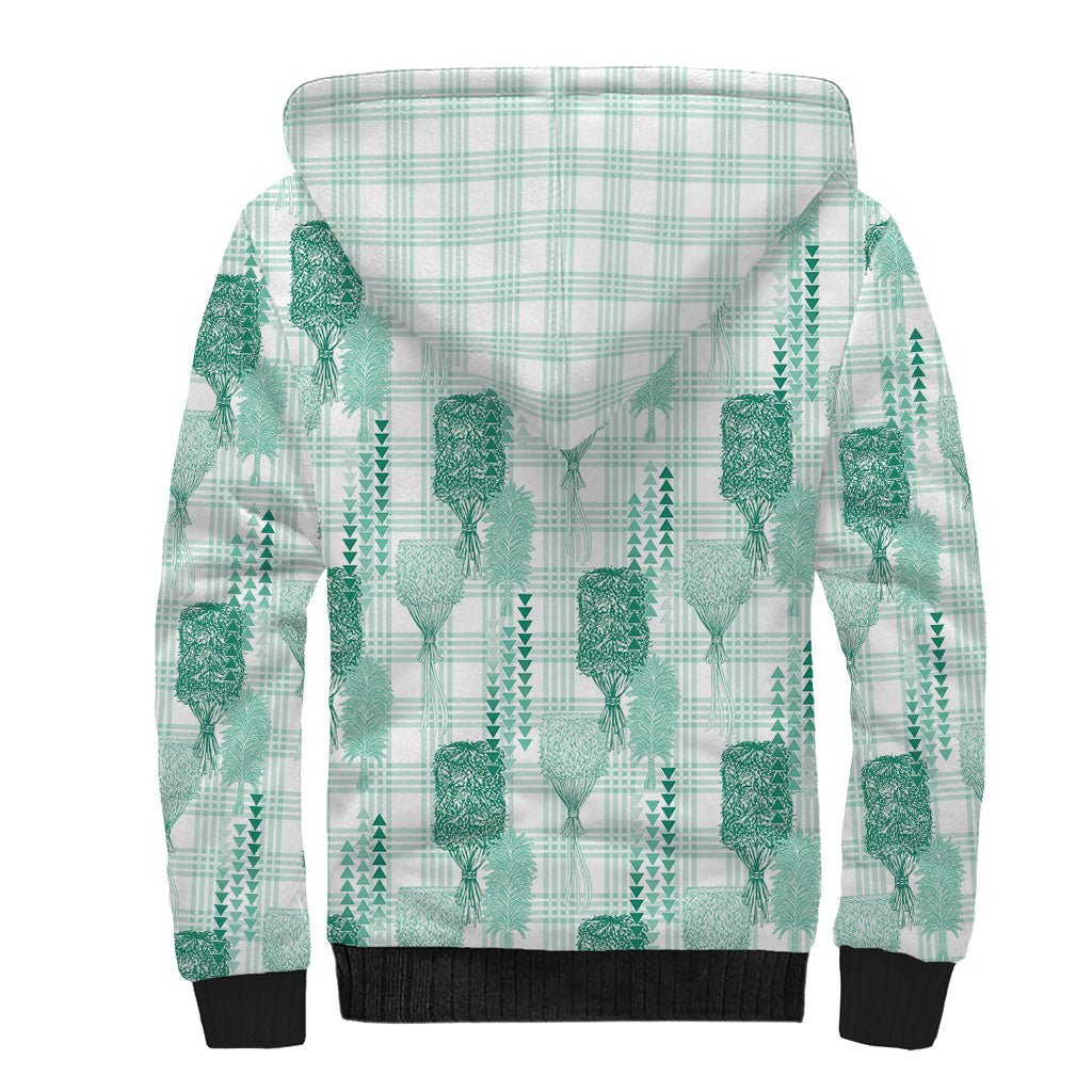 Aloha Hawaii Vintage Kahili Pa'a Lima Sherpa Hoodie Palaka Print Mossy Teal