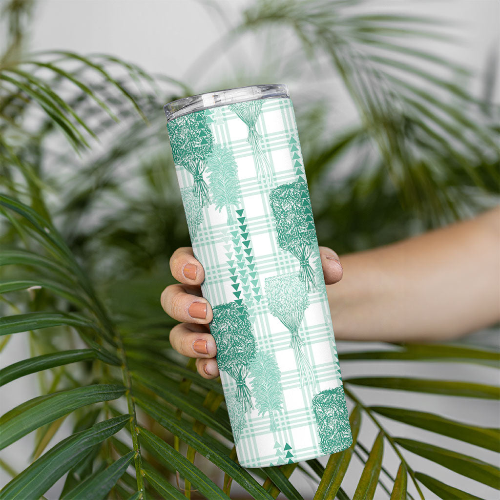 Aloha Hawaii Vintage Kahili Pa'a Lima Skinny Tumbler Palaka Print Mossy Teal