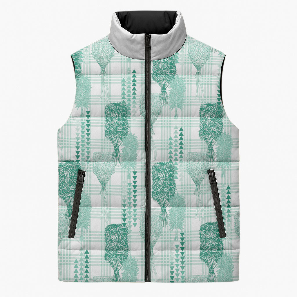 Aloha Hawaii Vintage Kahili Pa'a Lima Sleeveless Puffer Jacket Palaka Print Mossy Teal