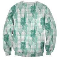 Aloha Hawaii Vintage Kahili Pa'a Lima Sweatshirt Palaka Print Mossy Teal