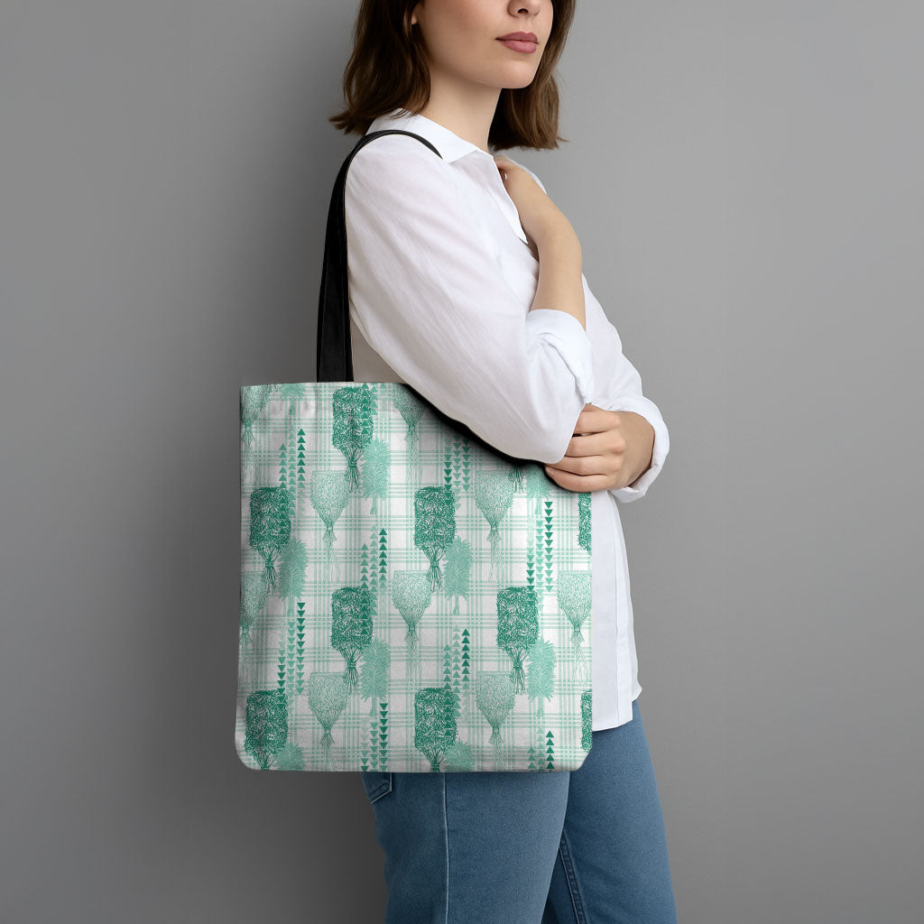 Aloha Hawaii Vintage Kahili Pa'a Lima Tote Bag Palaka Print Mossy Teal