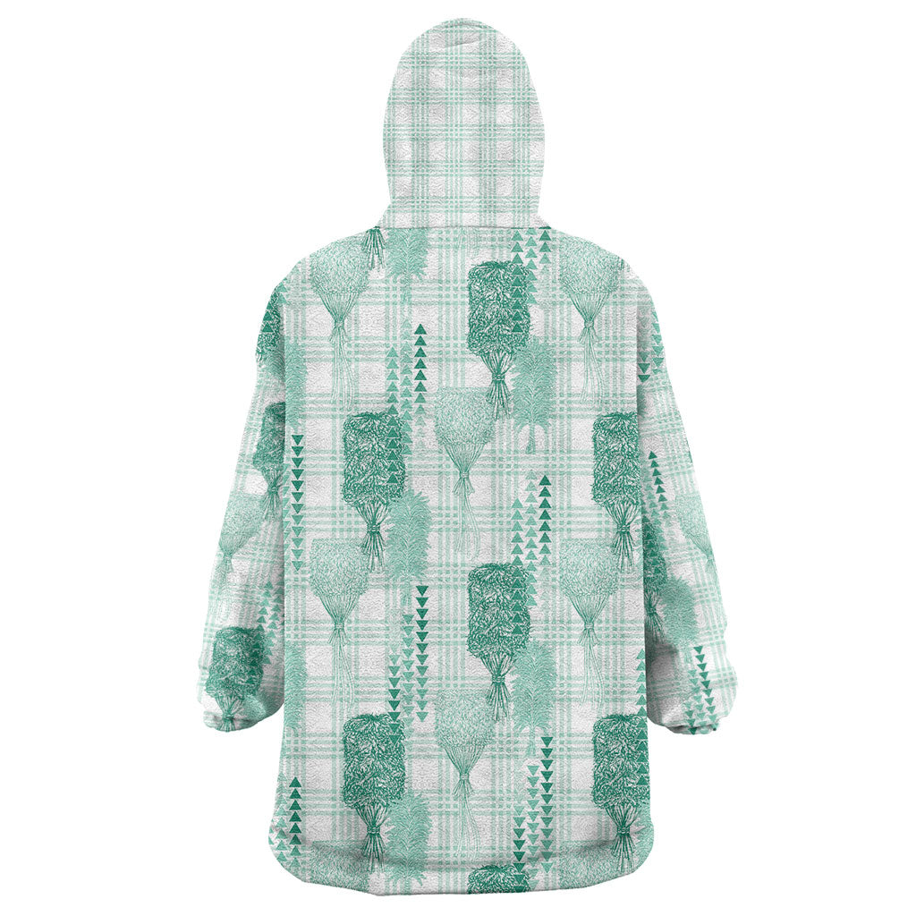 Aloha Hawaii Vintage Kahili Pa'a Lima Wearable Blanket Hoodie Palaka Print Mossy Teal
