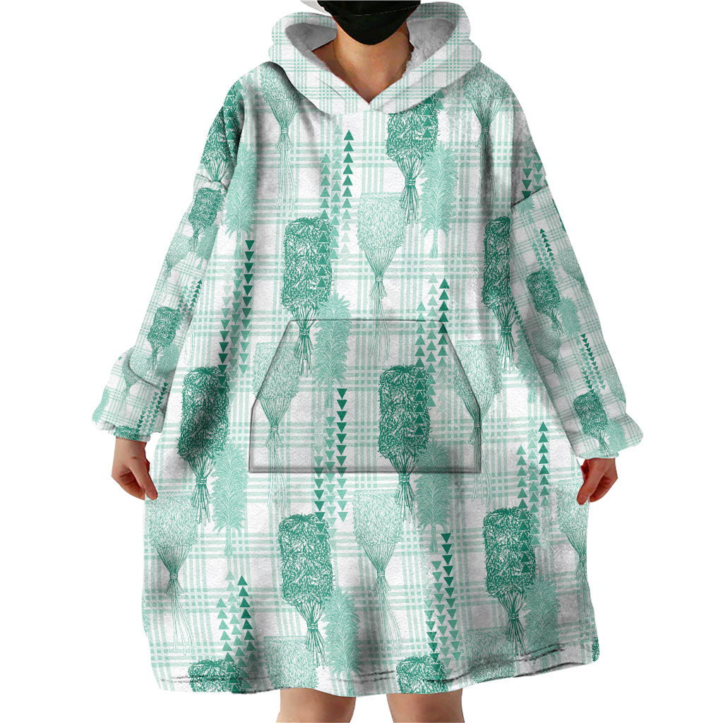 Aloha Hawaii Vintage Kahili Pa'a Lima Wearable Blanket Hoodie Palaka Print Mossy Teal
