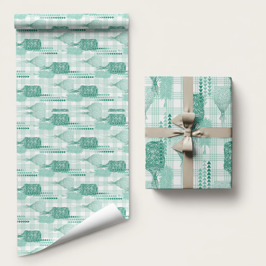 Aloha Hawaii Vintage Kahili Pa'a Lima Wrapping Paper Palaka Print Mossy Teal LT7 58" × 23" Mossy Teal - Polynesian Pride
