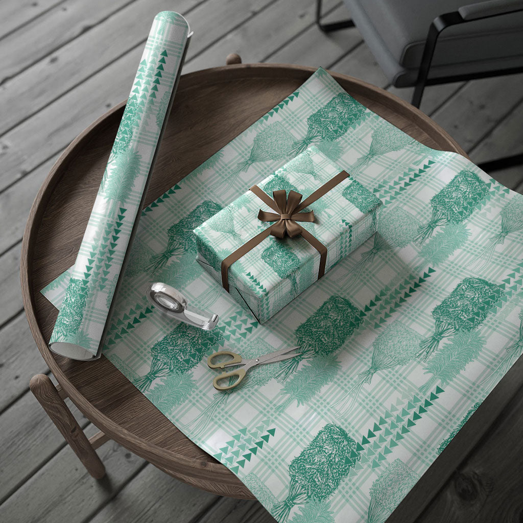 Aloha Hawaii Vintage Kahili Pa'a Lima Wrapping Paper Palaka Print Mossy Teal