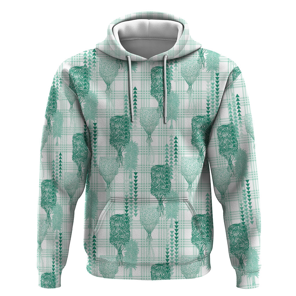 Aloha Hawaii Vintage Kahili Pa'a Lima Zip Hoodie Palaka Print Mossy Teal
