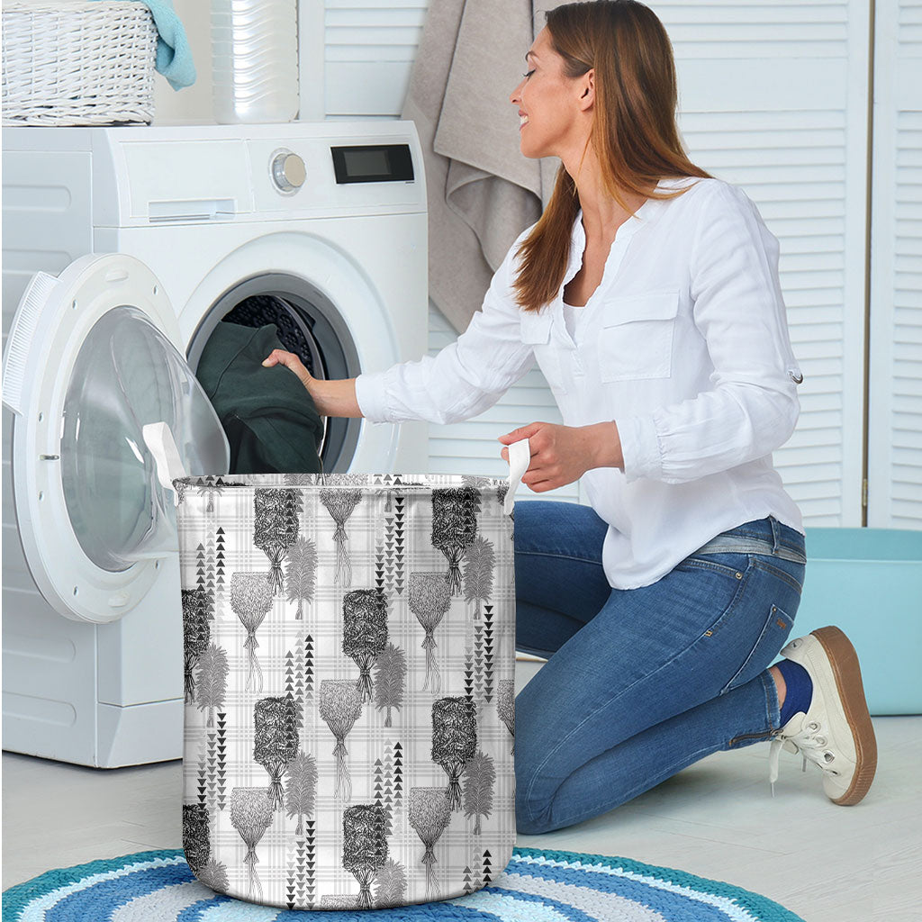 Aloha Hawaii Vintage Kahili Pa'a Lima Laundry Basket Palaka Print Hinahina