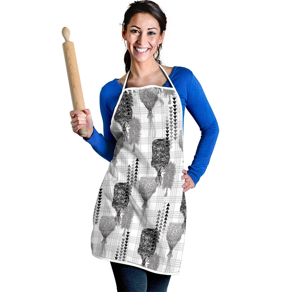 Aloha Hawaii Vintage Kahili Pa'a Lima Apron Palaka Print Hinahina