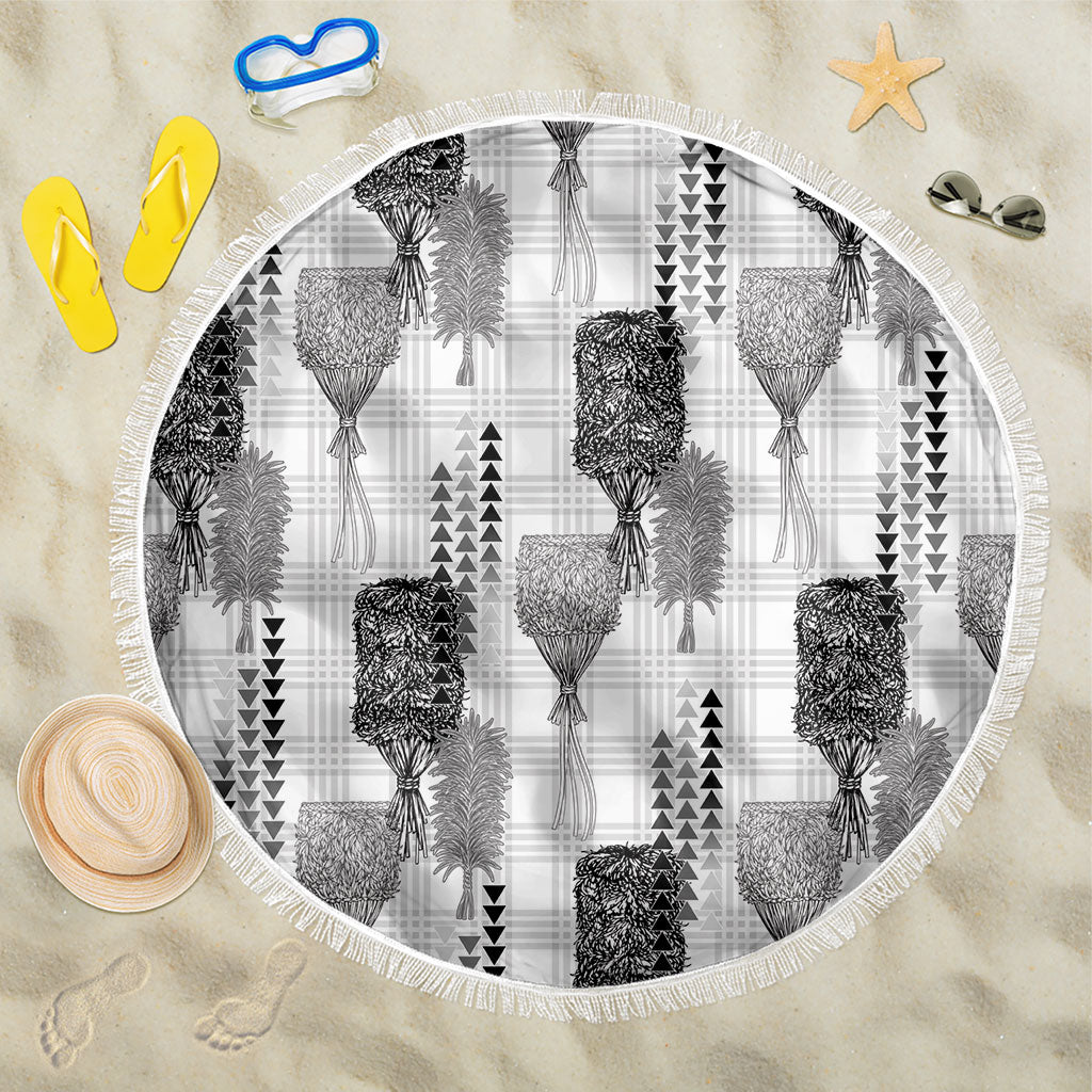 Aloha Hawaii Vintage Kahili Pa'a Lima Beach Blanket Palaka Print Hinahina LT7 One Size 150cm Gray - Polynesian Pride