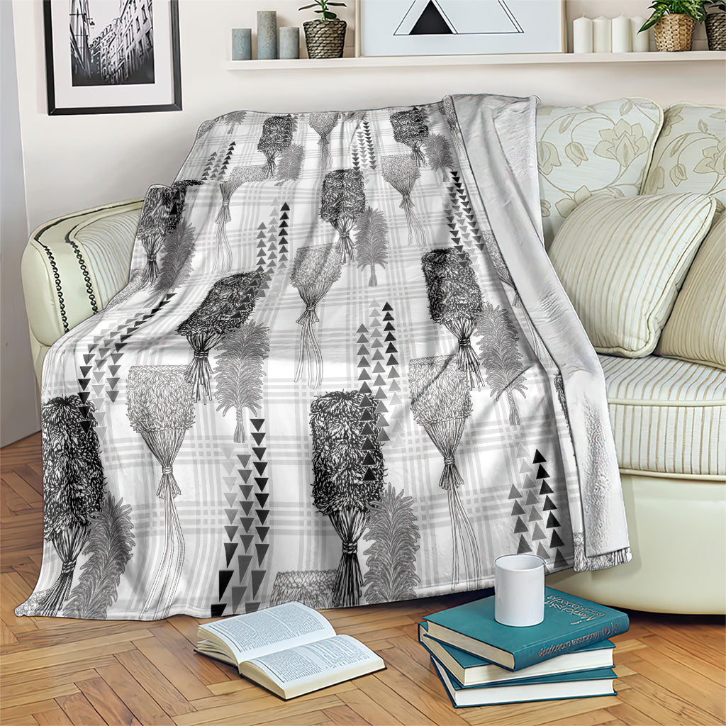 Aloha Hawaii Vintage Kahili Pa'a Lima Blanket Palaka Print Hinahina LT7 Gray - Polynesian Pride