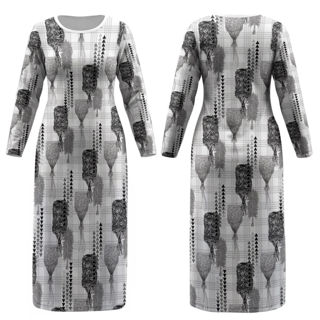 Aloha Hawaii Vintage Kahili Pa'a Lima Couples Matching Long Sleeve Bodycon Dress and Long Sleeve Button Shirt Palaka Print Hinahina