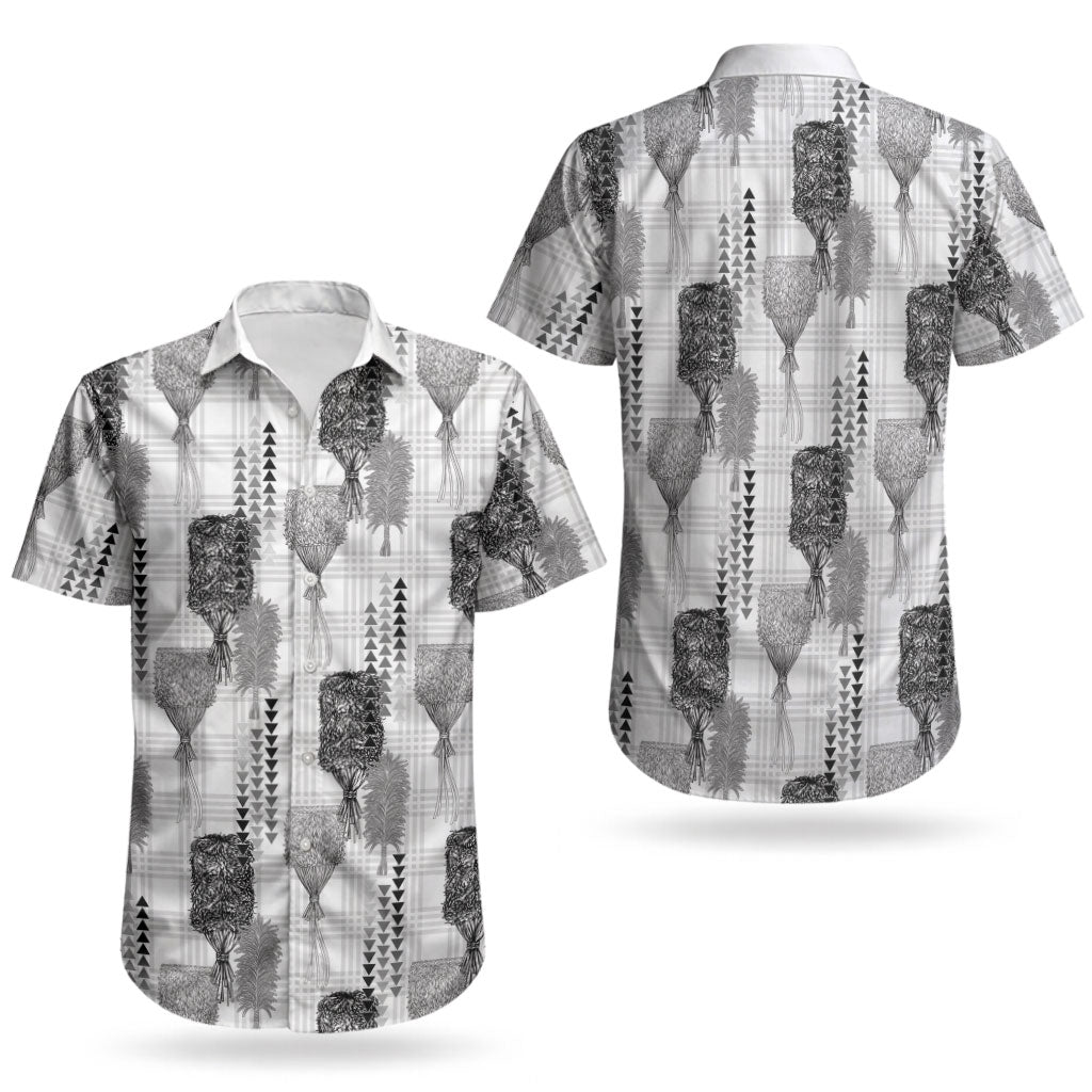 Aloha Hawaii Vintage Kahili Pa'a Lima Couples Matching Off The Shoulder Long Sleeve Dress and Hawaiian Shirt Palaka Print Hinahina