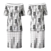 Aloha Hawaii Vintage Kahili Pa'a Lima Couples Matching Puletasi and Hawaiian Shirt Palaka Print Hinahina