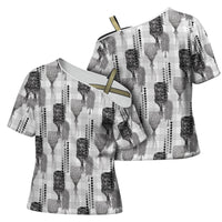 Aloha Hawaii Vintage Kahili Pa'a Lima Cross Shoulder Shirt Palaka Print Hinahina