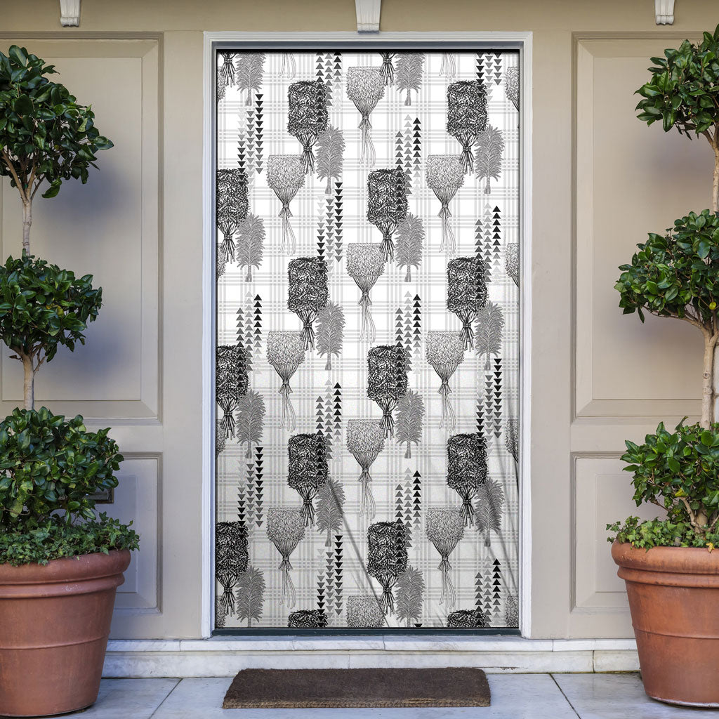 Aloha Hawaii Vintage Kahili Pa'a Lima Door Cover Palaka Print Hinahina LT7 Gray - Polynesian Pride