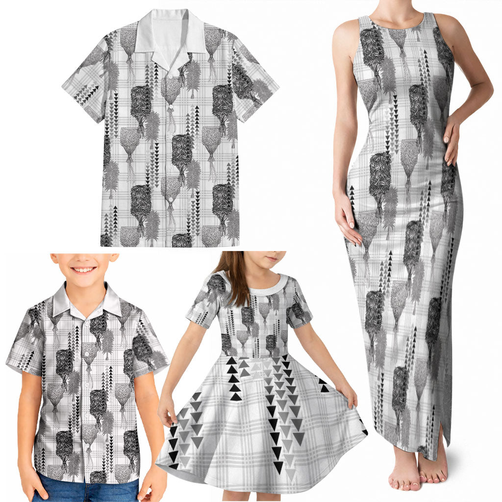 Aloha Hawaii Vintage Kahili Pa'a Lima Family Matching Tank Maxi Dress and Hawaiian Shirt Palaka Print Hinahina